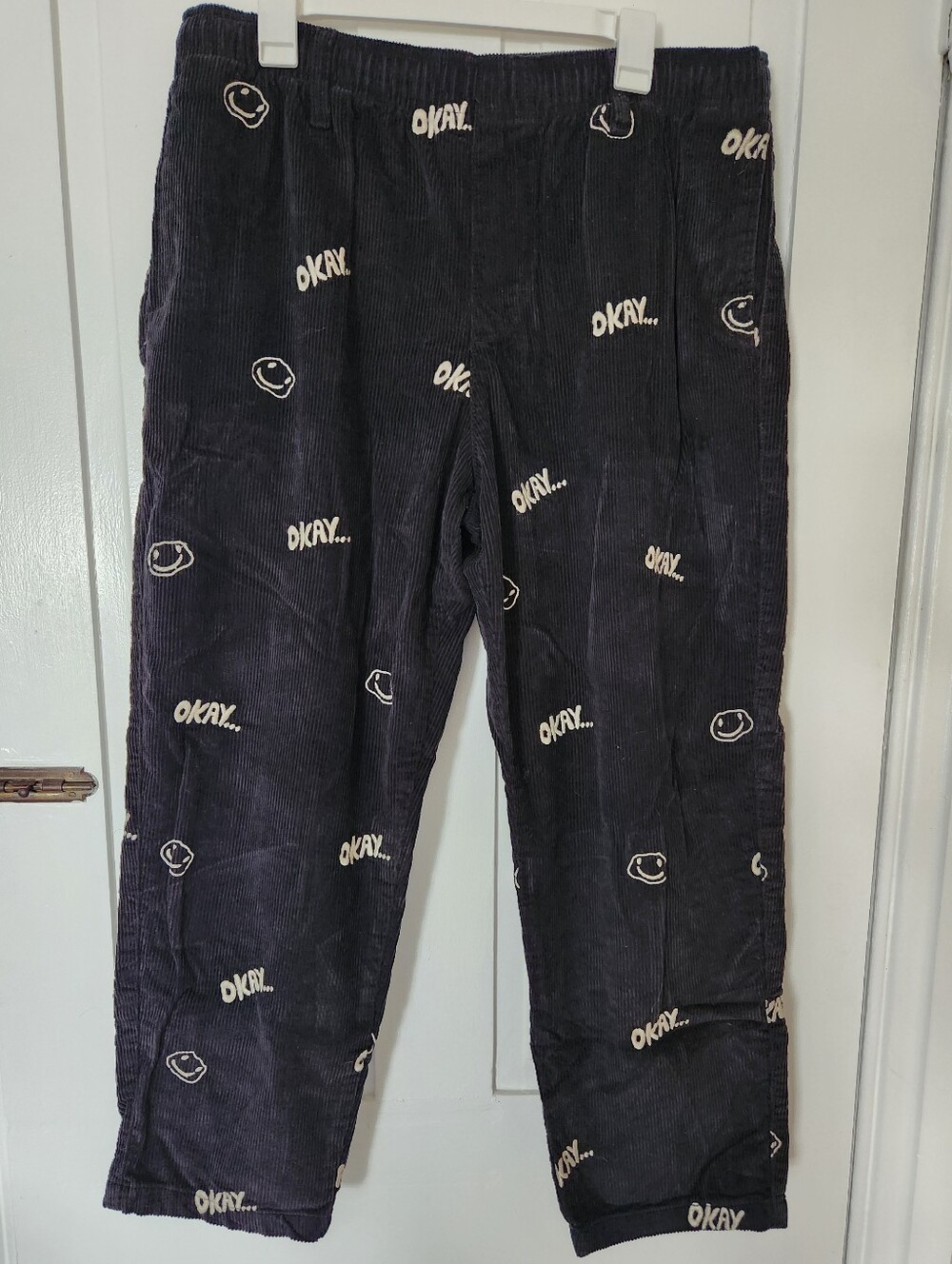 UO Smiley Faces Embroidered Corduroy Trousers Size XL Unisex